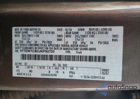 2018 Ford F150 Supercrew from USA, damaged, VIN 1FTEW1CB3JKF92720